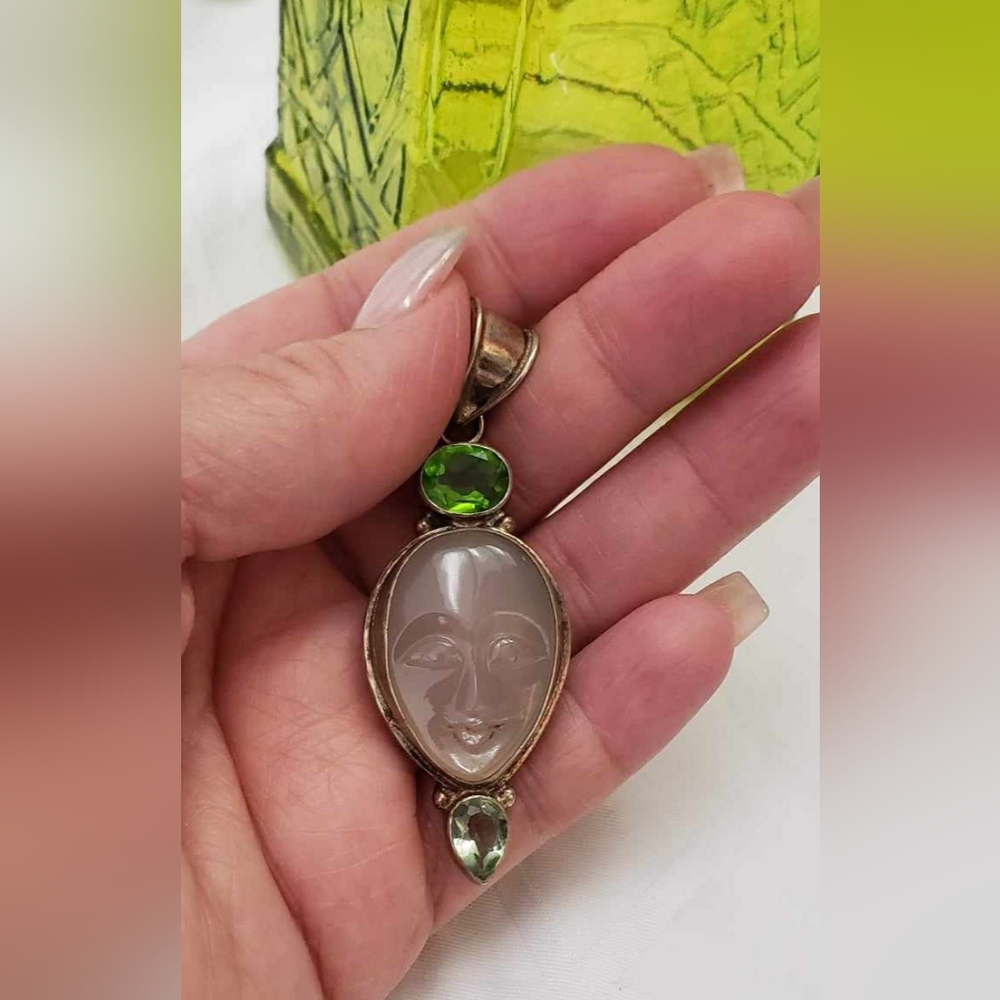 Vintage Carved Face Opague Pendant